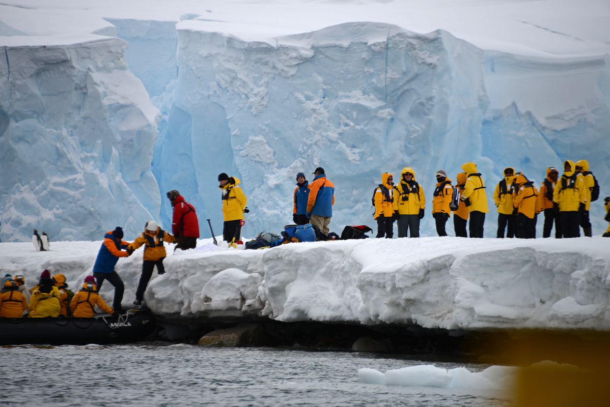 01D Zodiacs At Neko Harbour Landing Site With Enormous Glacier Face Behind On Quark Expeditions Antarctica Cruise